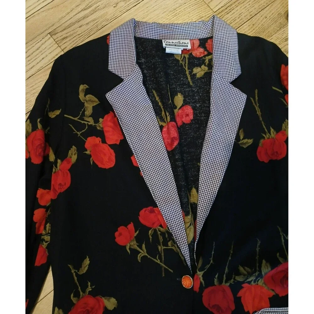 Connections Vintage Women's Long Floral Blazer Jacket Office Work Modest Church - Picture 3 of 12